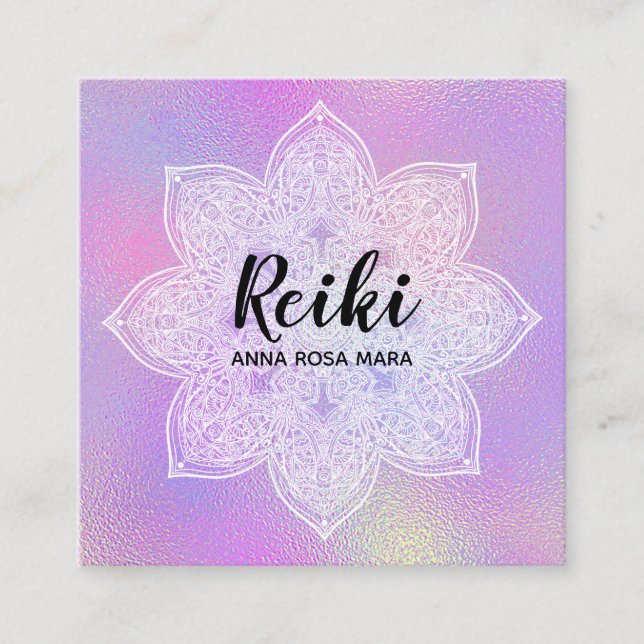 *~* Iridescent White Mandala Pastel Lavender Fyrkantigt Visitkort (Framsida)