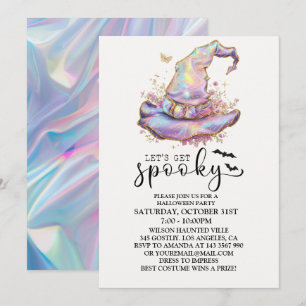 Iridescent Witch Hat Halloween Inbjudningar