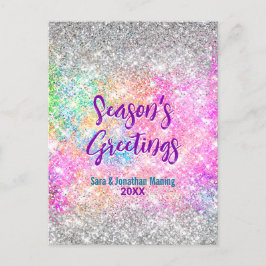 Iridiscent rosa silver glitter jul nytt år vykort