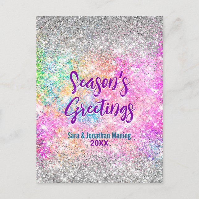 Iridiscent rosa silver glitter jul nytt år vykort (Framsida)