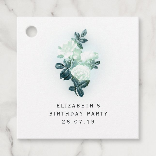 Iridiscent Vit ros och Grönt Snöre Gåvor Etiketter (Framsida)