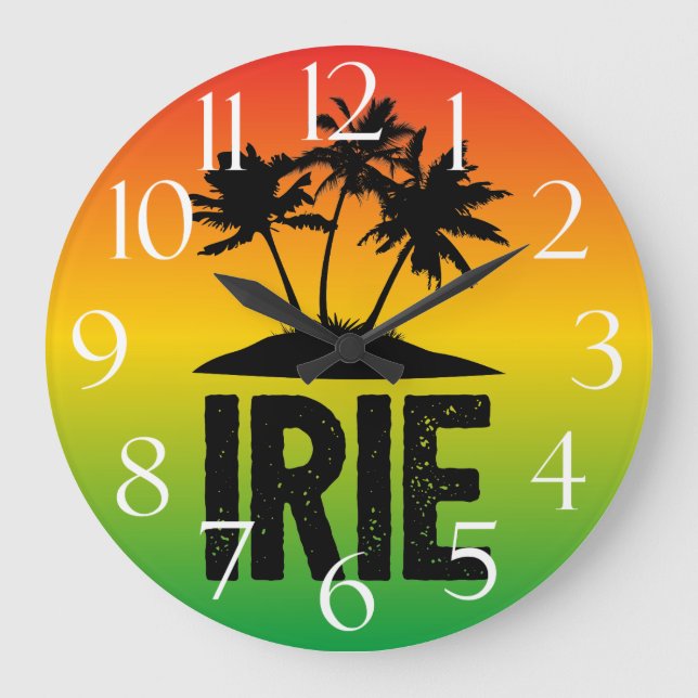 IRIE Jamaican Rastafarian Sunset och Handflatan Tr Stor Klocka (Framsida)