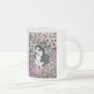 Irie siberian husky i blommor frostad glasmugg