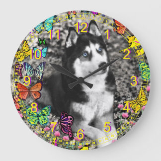 Irie Siberian husky i Butterflies II Stor Klocka