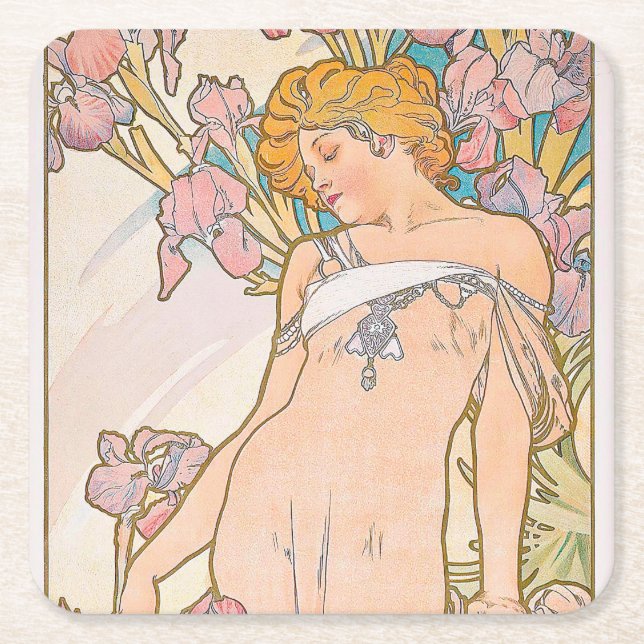 Iris (1897) av Alphonse Mucha Underlägg Papper Kvadrat (Framsidan)