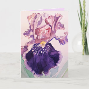 Iris akvarell lila trädgårdsblomma hälsningar kort