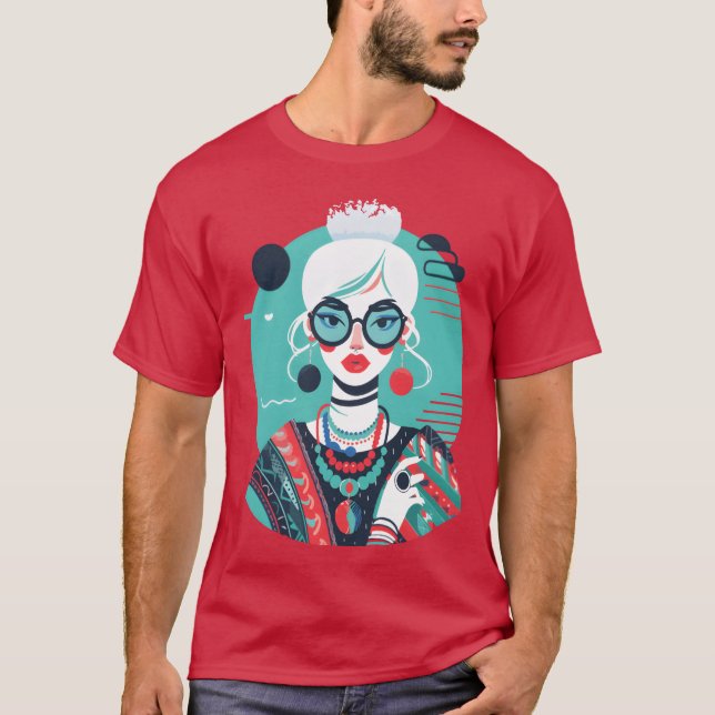 Iris Apfel with Jewelry Iconic Accessories retro T Shirt (Framsida)