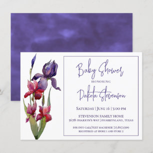 Iris Baby Shower Royal Violet Lila Flower Inbjudningar