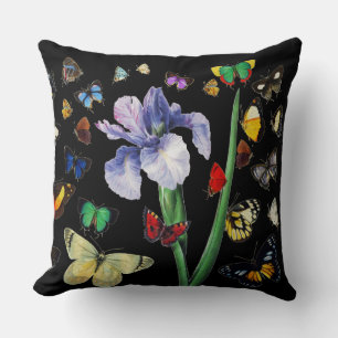IRIS BLAND Blommigten FÄRGBUTTERFLIES Black Kudde