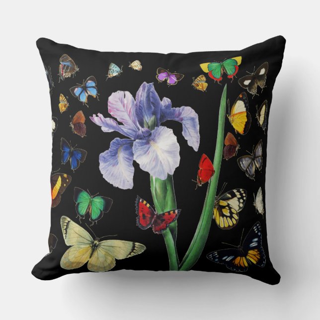 IRIS BLAND Blommigten FÄRGBUTTERFLIES Black Kudde (Framsida)