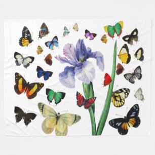 IRIS BLAND FÄRGBUTTERFLIES Vit Blommigt Fleecefilt