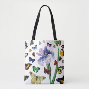 IRIS BLAND FÄRGBUTTERFLIES Vit Blommigt Tygkasse