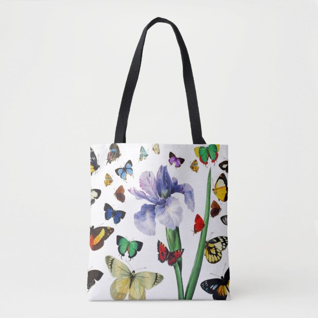 IRIS BLAND FÄRGBUTTERFLIES Vit Blommigt Tygkasse (Framsida)