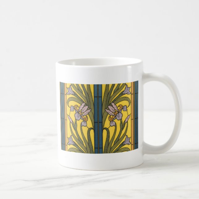 Iris Blomma Art Nouveau Blyglas Blå Guld Kaffemugg (Höger)