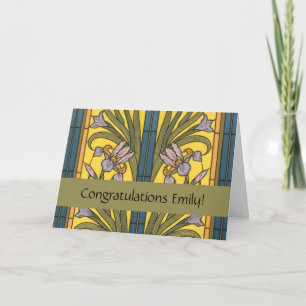 Iris Blomma Art Nouveau Blysglas Blå Guld Kort