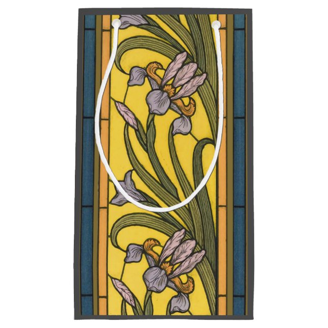 Iris Blomma Art Nouveau Blyspruta Blå Guld (Framsidan)