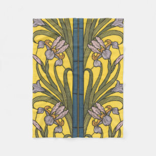 Iris Blomma Art Nouveau Blyspruta Blå Guld Fleecefilt