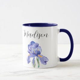 Iris-blomman personlig namn mugg (stil: Madison)