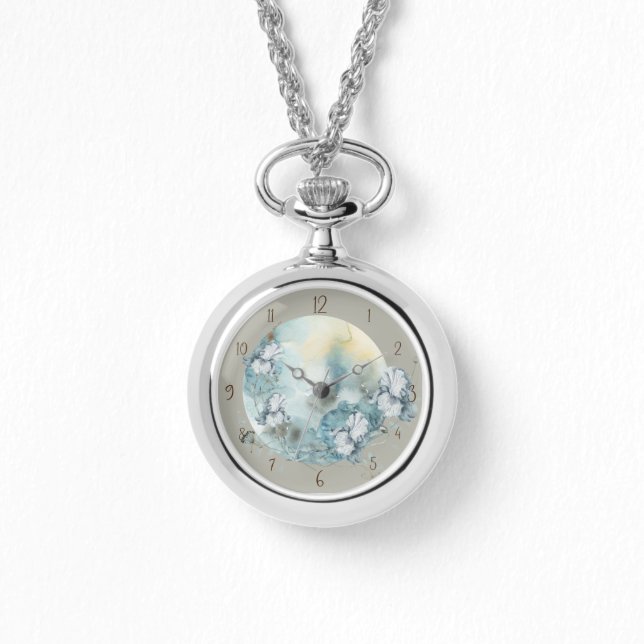 Iris Blommigt Måne Necklace Watch Armbandsur (Framsida)