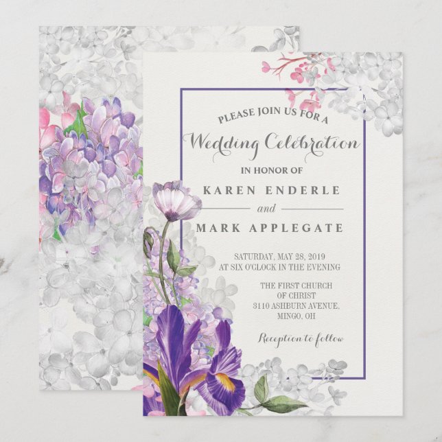 Iris Blommigt Vår bröllop Inbjudningar (Fram/baksida)