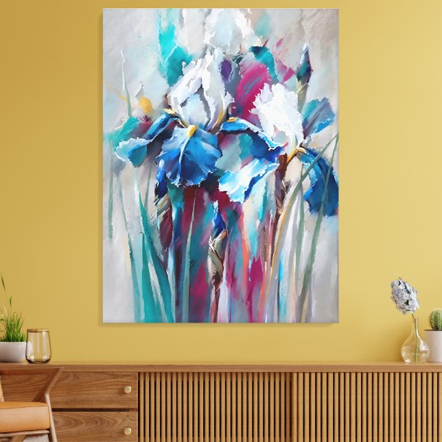 Iris Bloom – Modern Impressionistisk Blommig Väggk Canvastryck (Insitu (Vardagsrum))