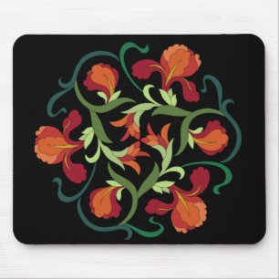 Iris Blooms Interwoven on Black Mousepad Musmatta
