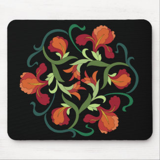 Iris Blooms Interwoven on Black Mousepad Musmatta