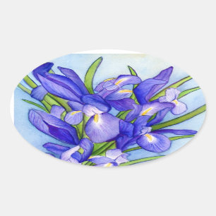 Iris Bouquet Flower Painting Sticker Ovalt Klistermärke