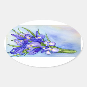 Iris Bouquet Flower Painting Sticker Ovalt Klistermärke