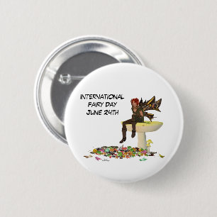 Iris Boy Fairy on Mushroom Pin Button Knapp