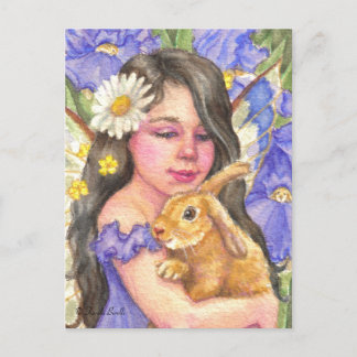Iris Fairy cuddling söt kanin Postcard Vykort