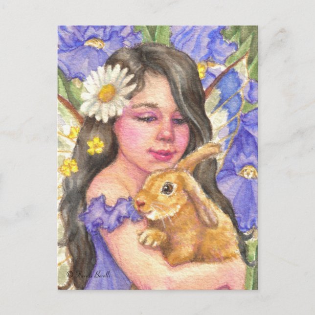 Iris Fairy cuddling söt kanin Postcard Vykort (Framsida)
