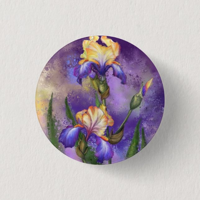 Iris Flower Button Irises Painting Knapp (Framsida)