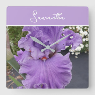 Iris Flower Flowers Lila Lavender Lilac Apron Fyrkantig Klocka