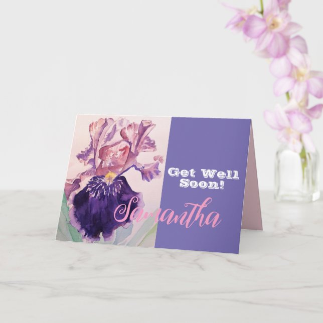 Iris Flower Get well snart Womans Namn Card Kort (Orkide)