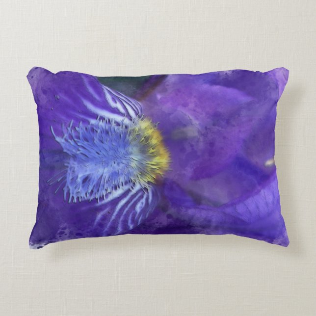 Iris Flower Lila Watercolor Prydnadskudde (Framsidan)
