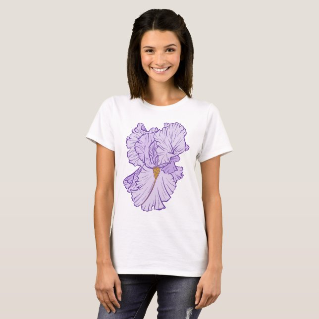 Iris Flower Purple Line Art T Shirt (Hel framsida)
