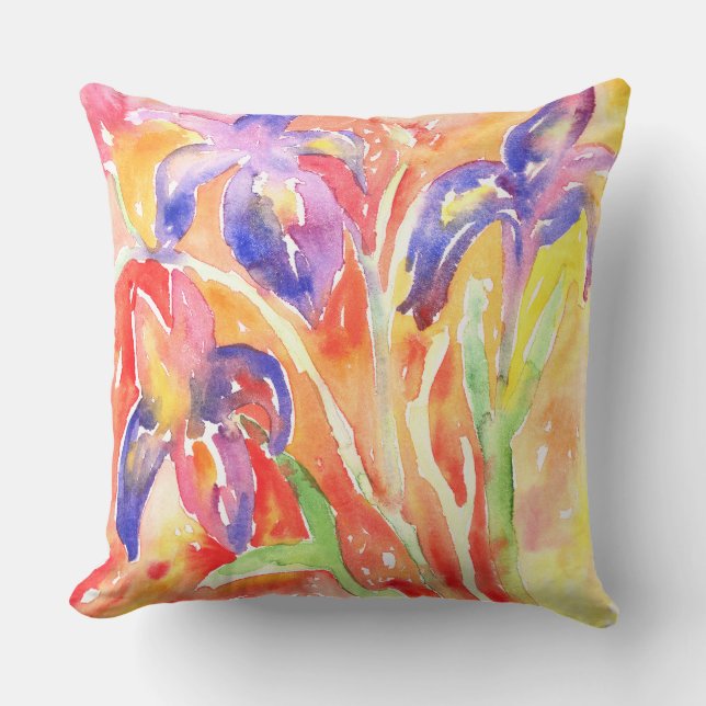 Iris Flower Watercolor Painting Kudde (Framsida)