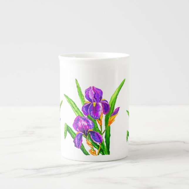 Iris Flowers Mugg Bevackra Irises Flower Benporslin Mugg (Framsidan)