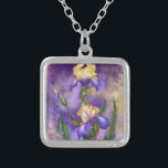 Iris Flowers Necklace Irises - Painting Silverpläterat Halsband<br><div class="desc">Vacker Iris Flowers MIGNED Painting</div>