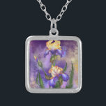 Iris Flowers Necklace Irises - Painting Silverpläterat Halsband<br><div class="desc">Vacker Iris Flowers MIGNED Painting</div>