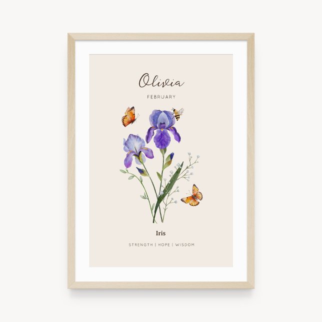 Iris Födelsemånad Blomma Affisch (Example of iris birth flower poster once framed. )