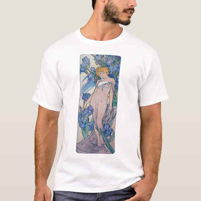Iris (Four Flowers), Alphonse Mucha T Shirt (Framsida)