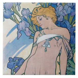 Iris (fyra blommor), Alphonse Mucha Kakelplatta
