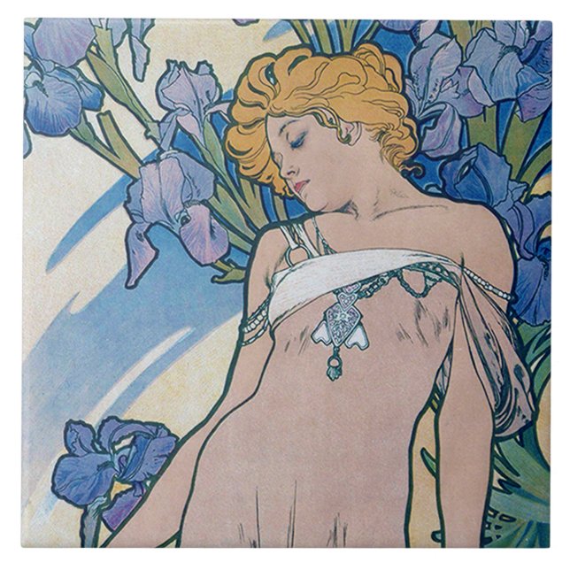 Iris (fyra blommor), Alphonse Mucha Kakelplatta (Framsidan)