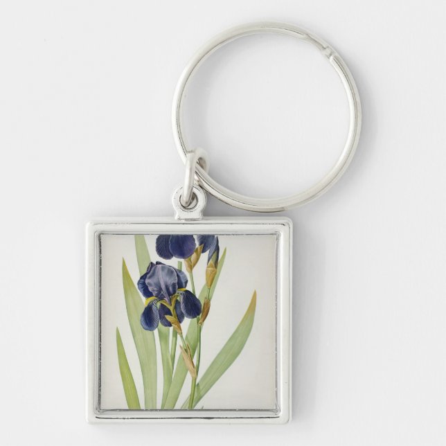 Iris Germanica, från "Les Liliacees", 1805 Fyrkantig Silverfärgad Nyckelring (Framsidan)