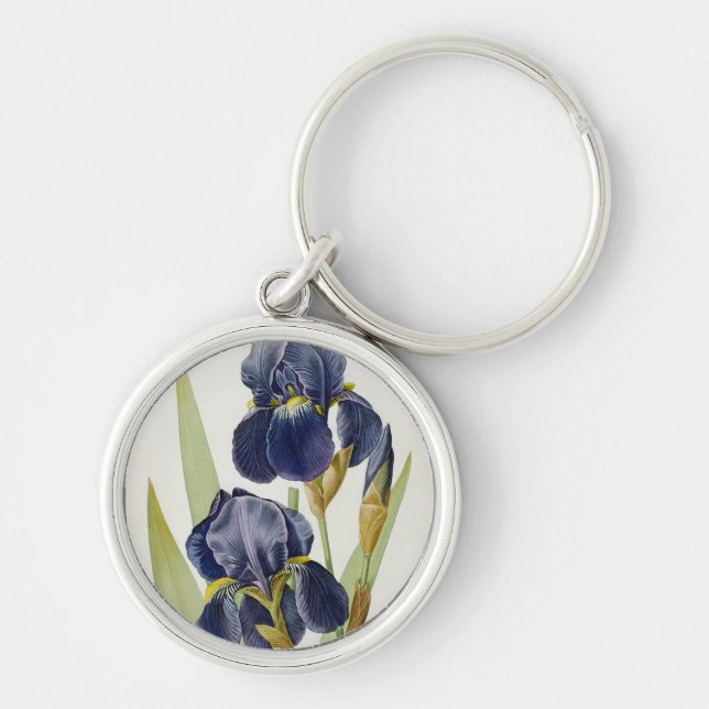 Iris Germanica, från "Les Liliacees", 1805 Rund Silverfärgad Nyckelring (Framsidan)