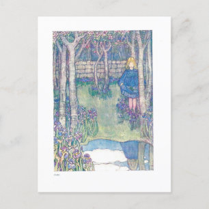 Iris i Garden Vintage Illustration Postcard Vykort