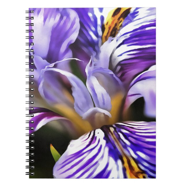 Iris In Violet Lilac och Lila Botanical Art Anteckningsbok Med Spiral (Framsidan)