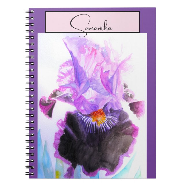Iris Irisar Blomma Akvarell Blommig Lila Konst Anteckningsbok (Framsidan)